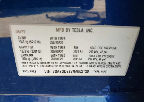 2022 Tesla Model Y Long Range Dual Motor All-Wheel Drive from USA, damaged, VIN 7SAYGDEE3NA002120